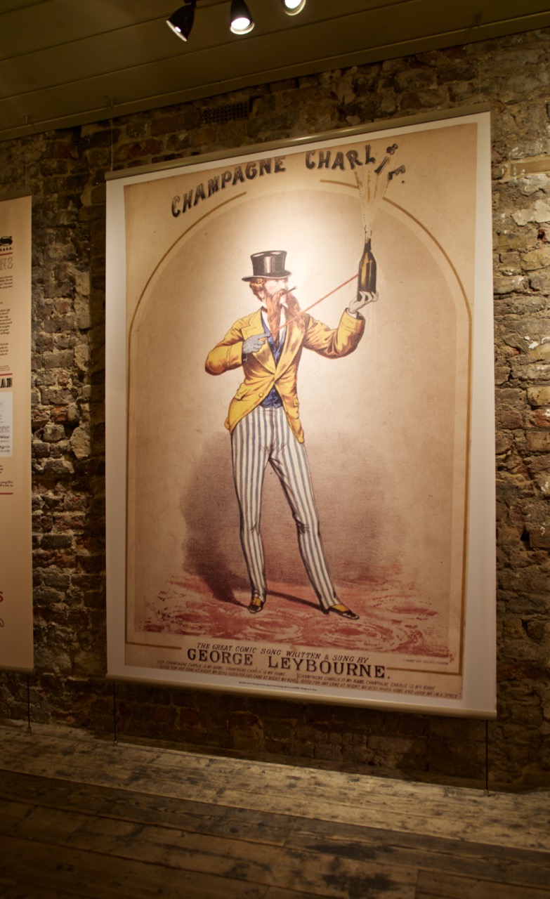 'Champagne Charlie' banner in the John Wilton History Room, Wilton's Music Hall © Quentin Colville